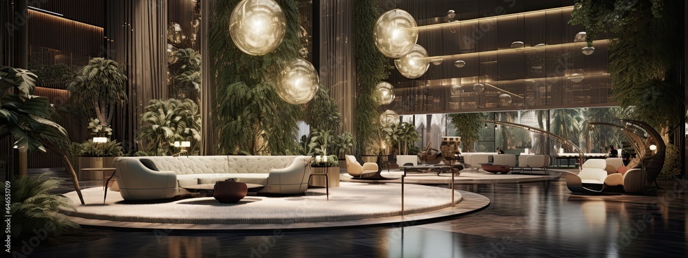 Luxurious lobby of modern hotel