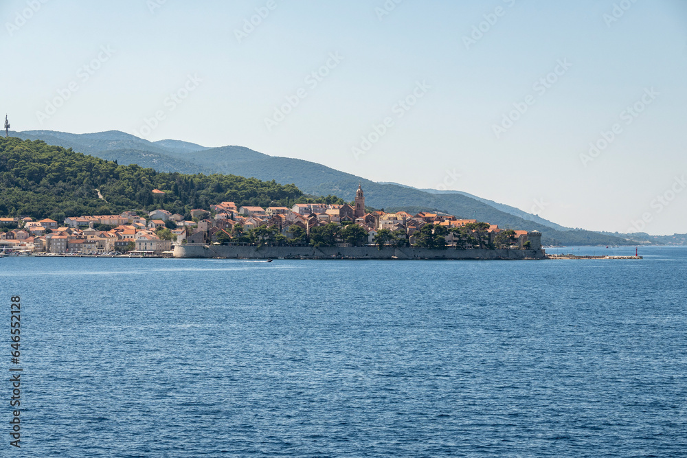 Beautiful, fortified town of Korcula, named as little Dubrovnik with stone houses and fortifications above the sea