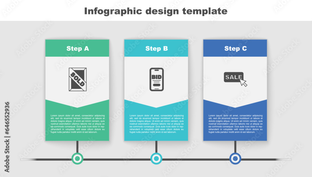 Set Auction painting sold, Online auction and Price tag with Sale. Business infographic template. Vector Set Auction painting sold, Online auction and Price tag with Sale. Business infographic template. Vector