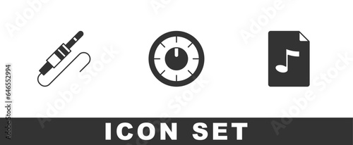 Set Audio jack, Sound mixer controller and MP3 file document icon. Vector