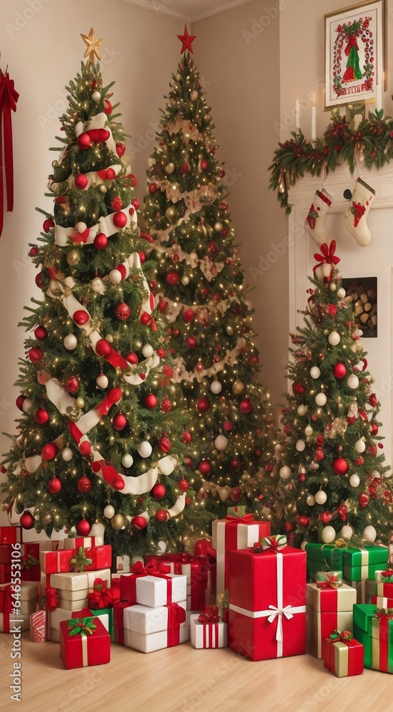 christmas boxes, christmas gifts on christmas background, christmas toys, christmas decorations