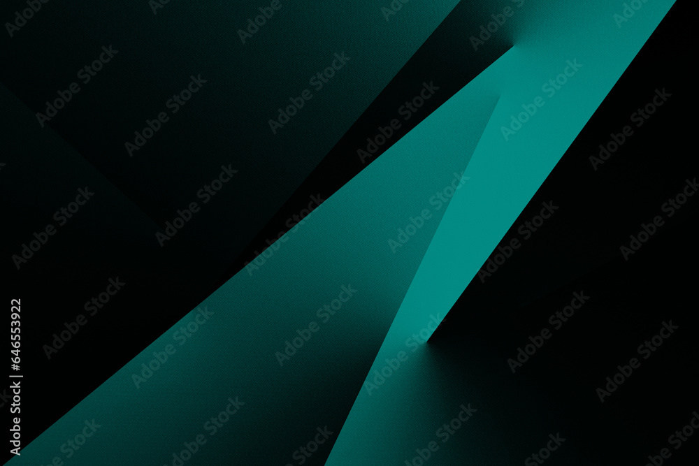 Black dark teal emerald green blue abstract modern background. Geometric shape. 3d effect. Diagonal line stripe triangle angle poligon. Color gradient. Light shine. Metal metallic. Minimal. Disign.