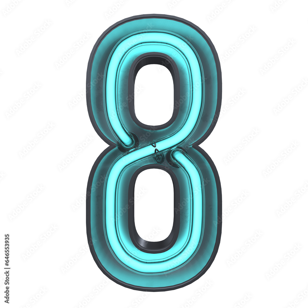 A 3D 8 Neon Number isolated on a white background A 3D 8 Neon Number isolated on a white background