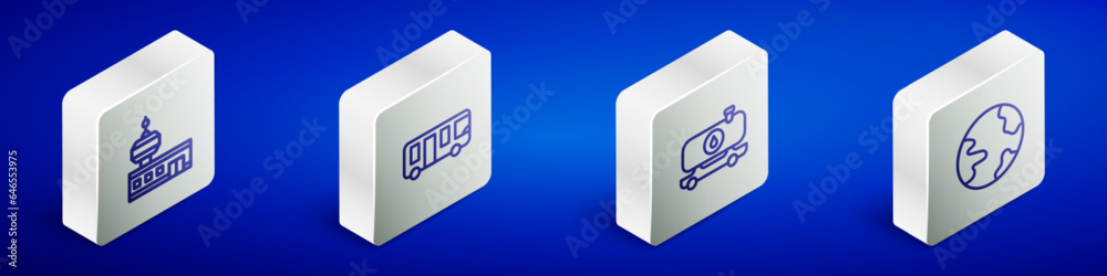 Set Isometric line Airport control tower, bus, Fuel tanker truck and Worldwide icon. Vector Set Isometric line Airport control tower, bus, Fuel tanker truck and Worldwide icon. Vector