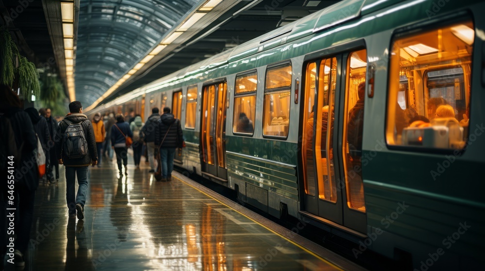 panoramic of the urban train or metro station - obrazy, fototapety, plakaty 