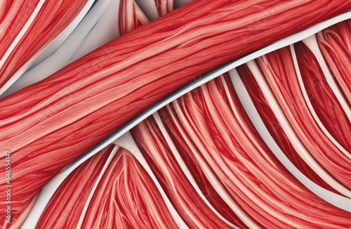 Muscle simulation close up, relaxed muscle and tendons