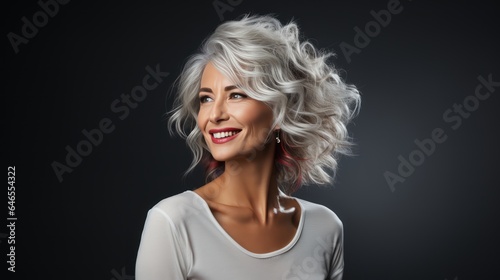 modern middle-aged 50s woman with smile isolated on background
