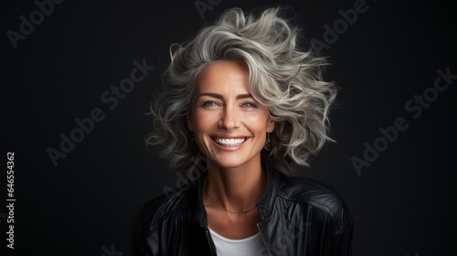 modern middle-aged 50s woman with smile isolated on background