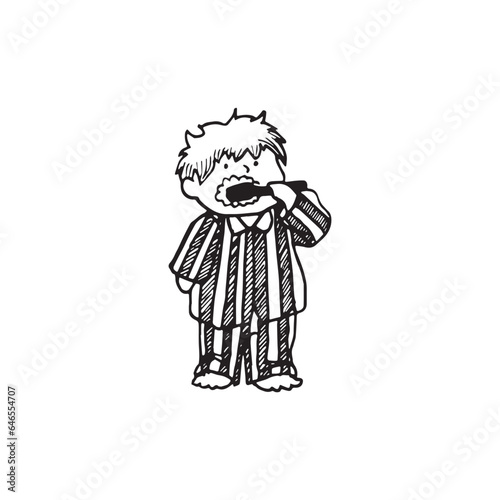 Handdrawn kid illustration, child drawing, cute kid, kid brush teeth 