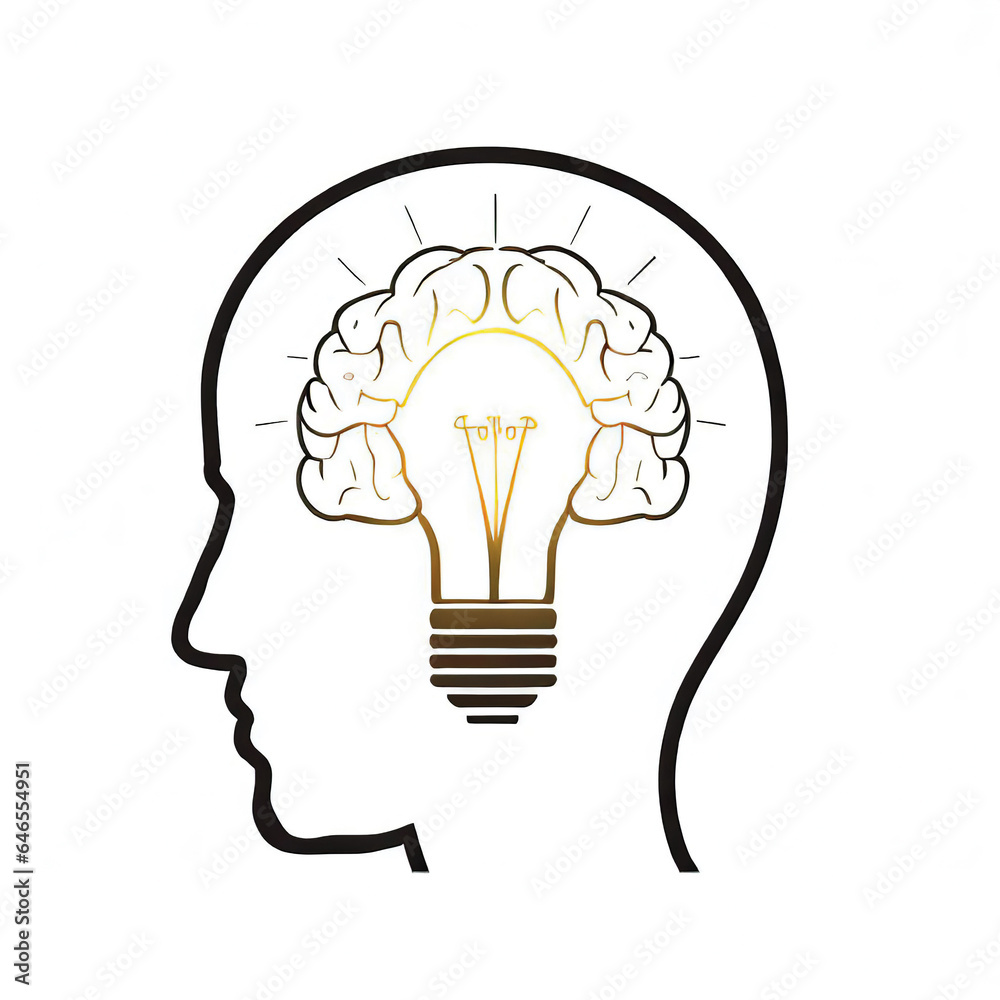 creative ideas from a brain storm, representation by a bulb in the middle of a brain creative ideas from a brain storm, representation by a bulb in the middle of a brain