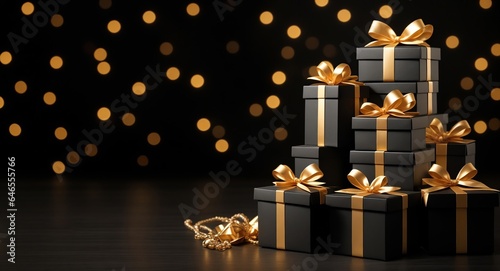 Gift boxes arranged on dark background, Black Friday discounts concept, Marketing Material, Generative AI © Eduardo