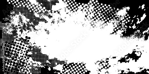 Abstract dotted grunge backdrop. Pattern of spots, stains, ink, dots, scratches. Damaged  vintage background. Distressed dirty artistic design element for web, print, social media, banner, backdrop