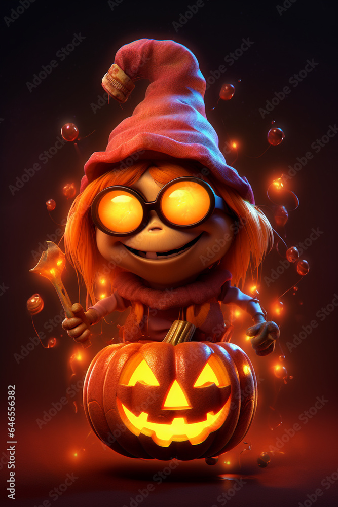 Naklejka premium Glowing Halloween pumpkin character