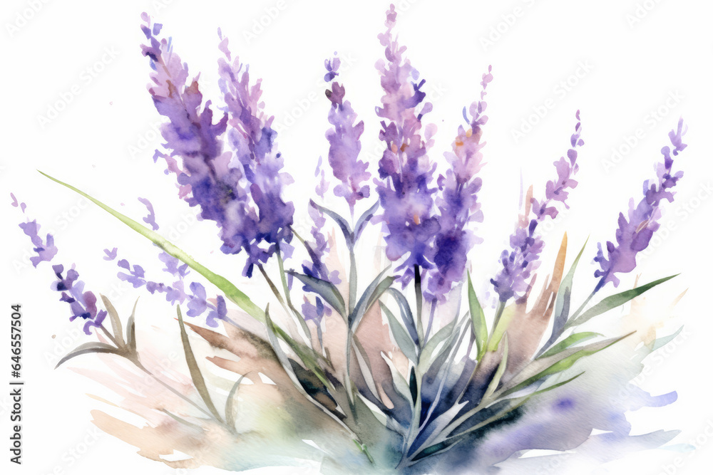 Fototapeta premium Watercolor lavender flowers natural illustration in vintage style.