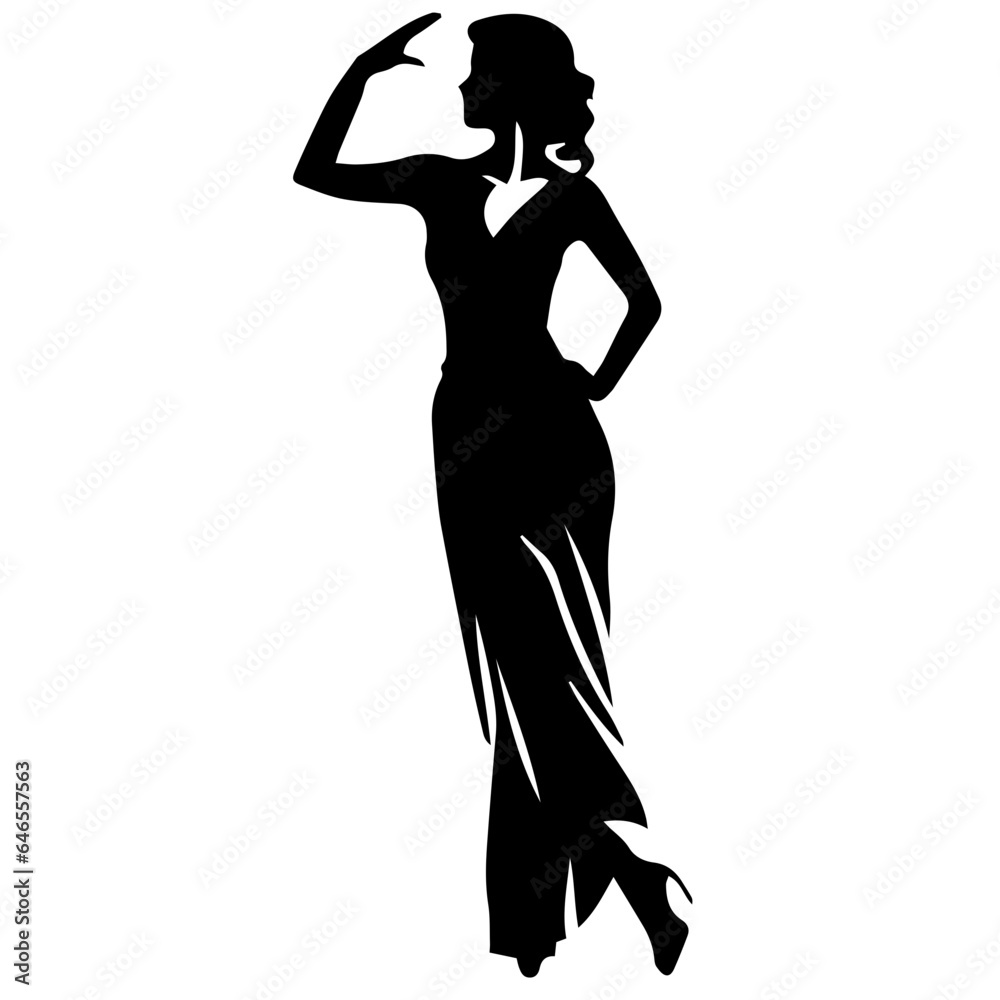 black silhouettes of fashion model girl
