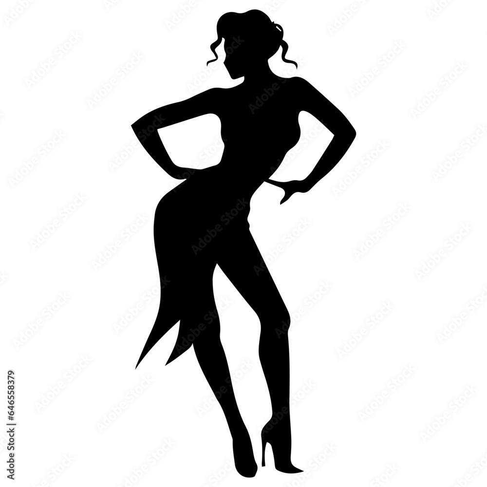 black silhouettes of fashion model girl