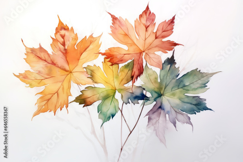 Autumn leaves watercolor illustration on white background. Watercolor Fall concept.