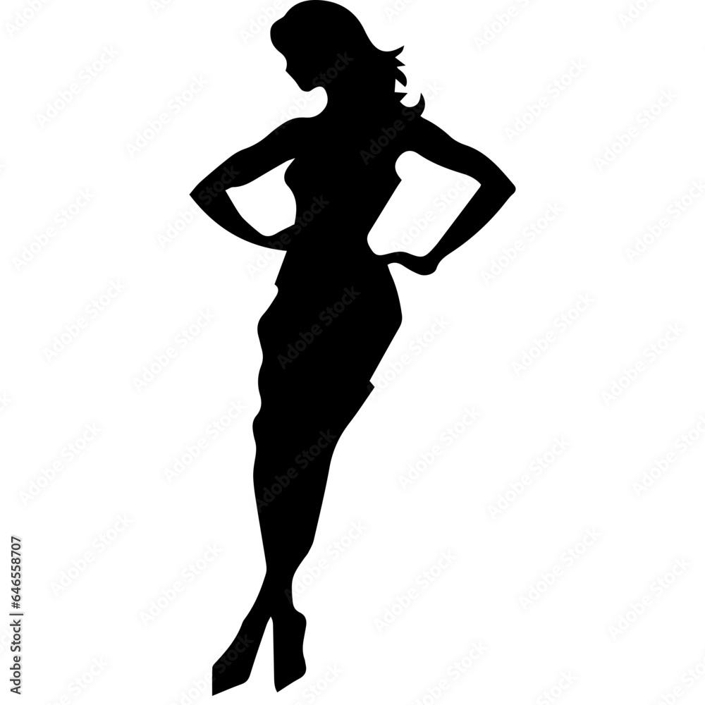 black silhouettes of fashion model girl