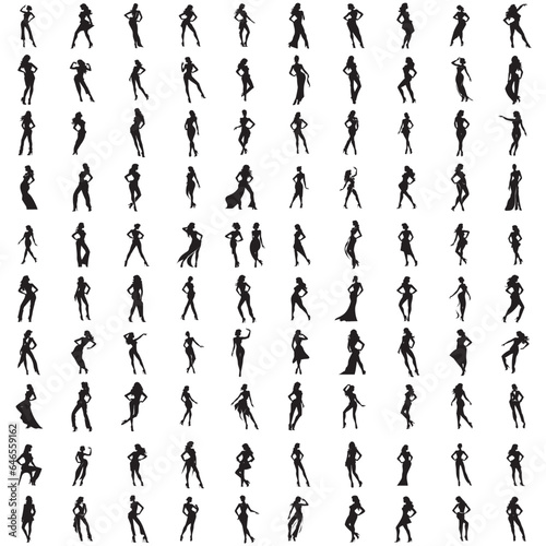 black silhouettes of fashion model girl