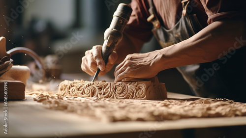 making of wood with wood carving, carving of a wooden board