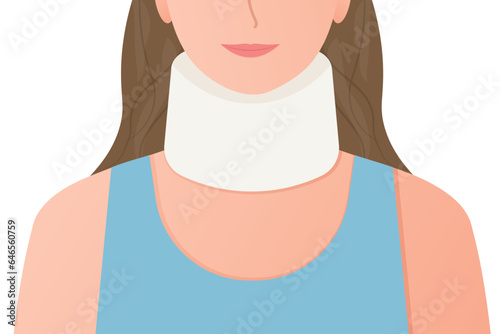 woman with neck injury wearing orthopedic collar- vector illustration