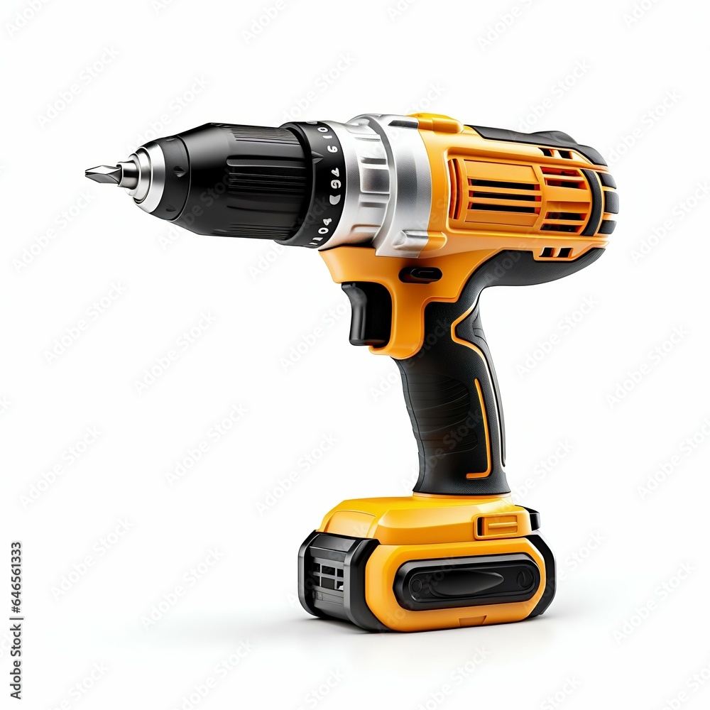 Power Drill Isolated on White. Generative ai Power Drill Isolated on White. Generative ai