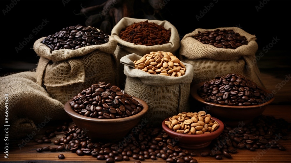 Coffee Beans in Burlap Sack. Generative ai Coffee Beans in Burlap Sack. Generative ai