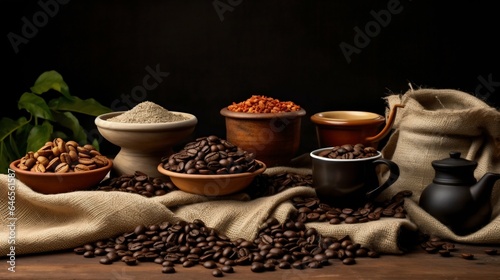 Coffee Beans in Burlap Sack. Generative ai