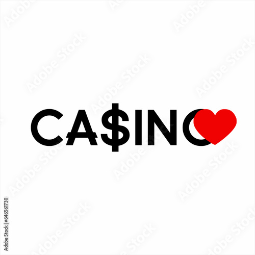 Casino word design with dollar symbol on letter S and heart on letter O.