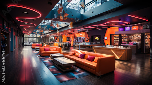Colorful interior of mall lounge - Concept - generative Ai