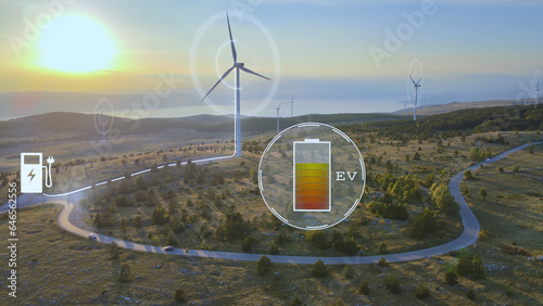 Wind Turbines Generating Alternative Energy For Fuel Electric Cars. Battery Icon Graphic animation 