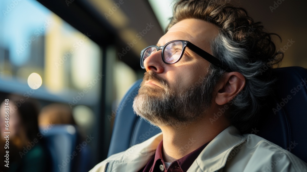 Young businessman going to work by public bus. Young businessman going to work by public bus.