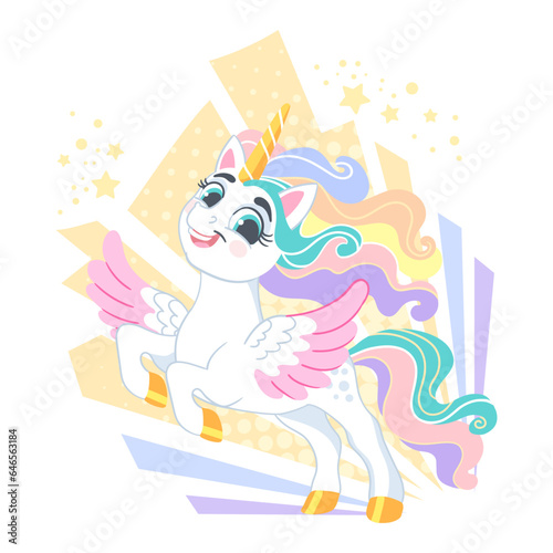 Cute cartoon character brave unicorn vector illustration