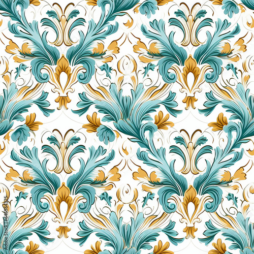 Rococo Teal   Amber Elegance  Seamless Pattern