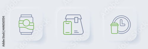 Set line Round the clock delivery, Online ordering food and Soda can icon. Vector © Iryna