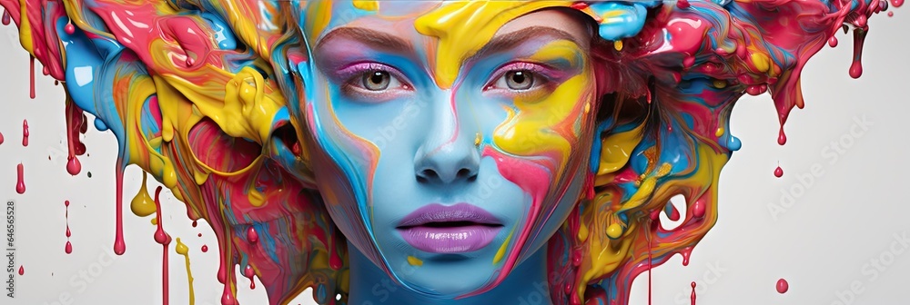 Colorful rainbow woman with a spectrum of vivid colors