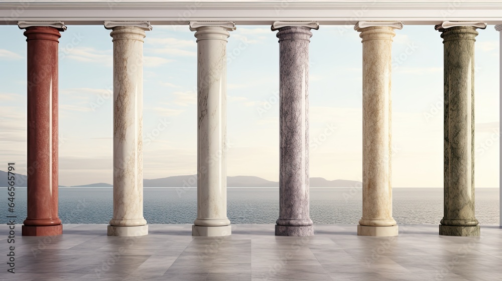 a row of towering marble columns, their smooth surfaces and intricate details. The composition evokes the grandeur of classical architecture. a row of towering marble columns, their smooth surfaces and intricate details. The composition evokes the grandeur of classical architecture.