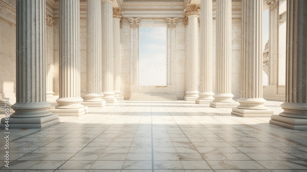 Fototapeta premium a row of towering marble columns, their smooth surfaces and intricate details. The composition evokes the grandeur of classical architecture.