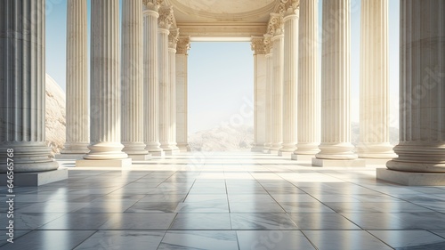 a row of towering marble columns, their smooth surfaces and intricate details. The composition evokes the grandeur of classical architecture.