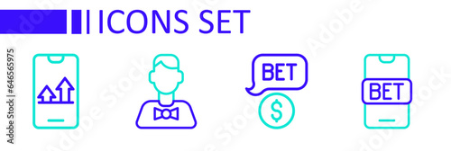 Set line Online sports betting, Casino chip with dollar, dealer and icon. Vector