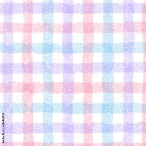 Pink Purple Blue Gingham Check Hand Drawn Background