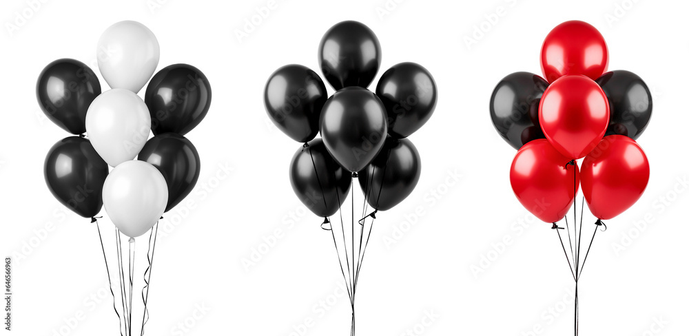 Bunch of black, red and white baloons isolated on a transparent background. Black Friday. - obrazy, fototapety, plakaty 