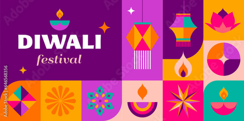 Happy Diwali, festival of light. Modern geometric minimalist design. Poster, banner and social media template