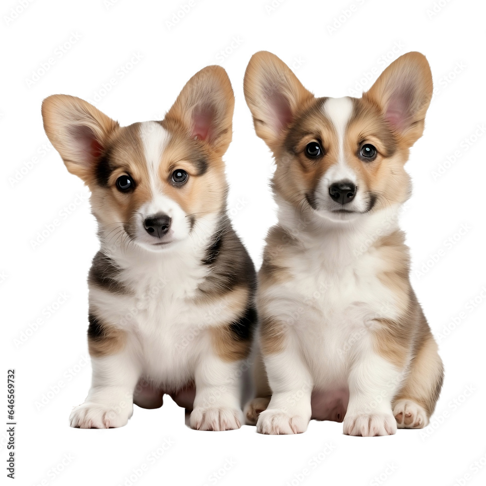 2 playful corgy puppies dogs isolated