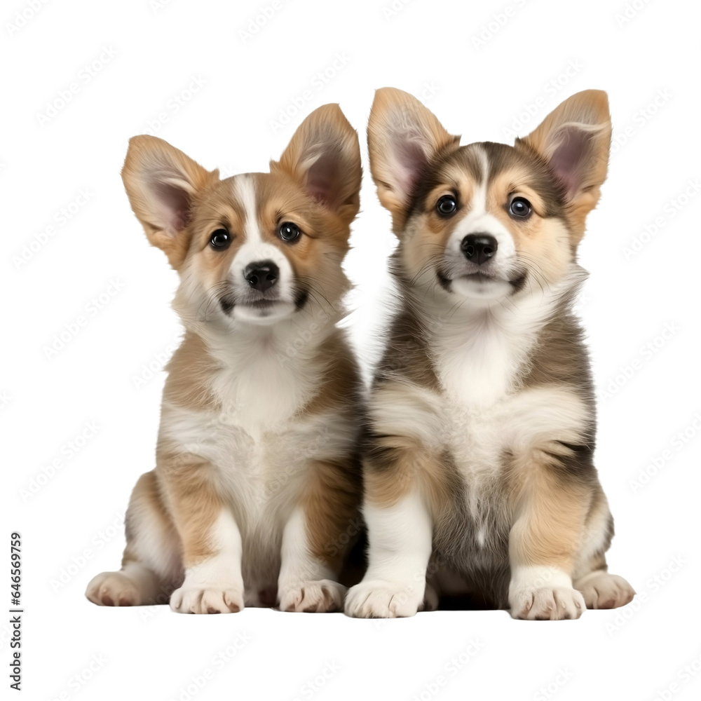 2 playful corgy puppies dogs isolated