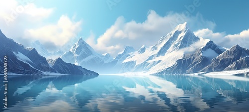 beautiful ice glacier river with snowy mountain nature scenery background, Generative Ai © QuietWord