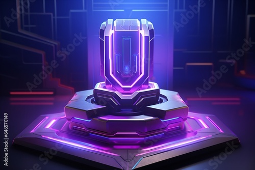 3d display product with geometric podium platform pedestal cyberpunk cyber neon futuristic scene