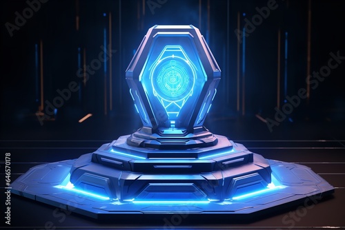3d display product with geometric podium platform pedestal cyberpunk cyber neon futuristic scene