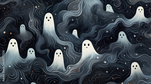 Illustrated ghost backgrounds. Backgrounds for Halloween. Illustrated ghost patterns.