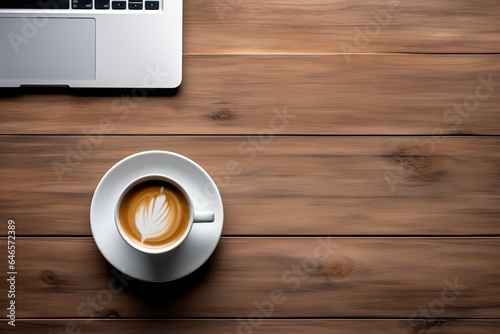 top view wood table and coffee cup study mockup background